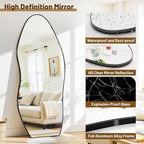 Antok Full Length Mirror, 76"x36" Floor Mirror with Stand, Standing Hanging Leaning Irregular Mirrors for Bedroom Living Room Entryway, Wavy Shaped, Black