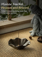 6 Inch Incense Holder with 3 Copper Incense Sockets Lotus Incense Holder for Sticks Modern Insence-Stick Holder for Meditation, Yoga, SPA, Home Decor, Black