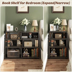 Armocity Book Shelf - Small Expandable Ladder Shelf, Short Corner Bookshelf for Small Spaces, 4 Tier Wood Narrow Bookcase, for Living Room, Bedroom, Entryway, Grey Oak