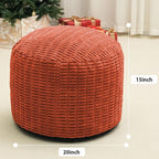 Round Stuffed Pouf Ottoman for Foot Rest, Storage Ottoman Pouf Foot Stool Cushion, Faux Fur Poufs with Foam Chunk Filling, 20 X 15 Inch Floor Chair for Living Room Bedroom Home Decor, Coral Orange