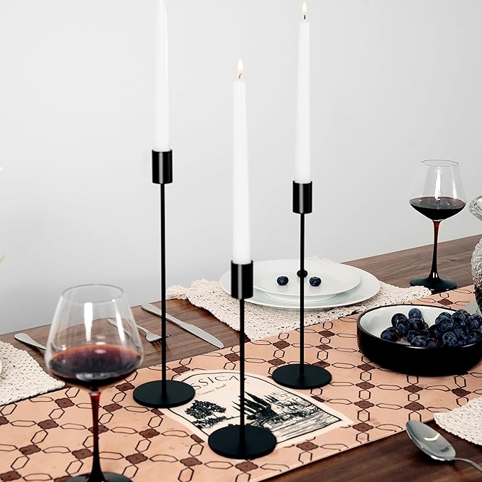 Black Candlestick Holders Set of 3, Decor Taper Candle Holder for Wedding, Dinning, Party,Fits 3/4 Inch Thick Candle