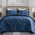 Exclusivo Mezcla Reversible Boho Quilts King Size, Navy Bedspreads Lightweight Coverlet All Season Flowers Quilt Bedding Set with Printed Floral Pattern (1 Quilt, 2 Pillow Shams)