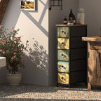 Tohomeor Narrow Storage Dresser Slim Dresser with Retro Flowers Fabric Drawers Vertical Skinny Cabinet for Small Spaces,Bathroom,Bedroom Closet Nightstand,Entryway Organizer (Retro Flower, 5 Drawers)