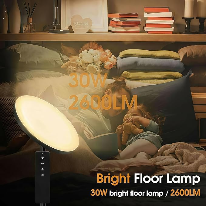 Upgraded Floor Lamp, 30W/2600LM Super Bright Floor Lamp with Remote Control, Stepless Adjust Color Temperatures and Brightness, Torchiere Standing Lamp for Living Room Bedroom Office