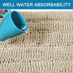 H.VERSAILTEX Bathroom Rug Sets 2 Piece Bath Mats Non Slip Thick Soft Chenille Striped Bath Rug achine Washable Shower Floor Rugs for Tub, Shower and Floor (Fog, 36"x24" Plus 20"x24" U)