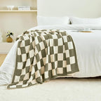 CozeCube Super Soft Fullfy Microfiber Reversible Knitted Blankets, Warm Cozy Fuzzy Plush Throw, Olive Green and White Checkered Throw Blanket for Couch Bed Sofa, 50" x 60"