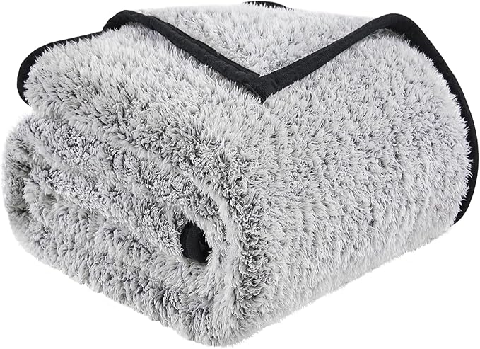EMME Soft Sherpa Fleece Blanket Reversible Plush Fluffy Large Blanket, Light Weight Warm Decorative Boho Blanket Cover for Sofa, Couch, Bedroom,Travel(Black,50"x60")
