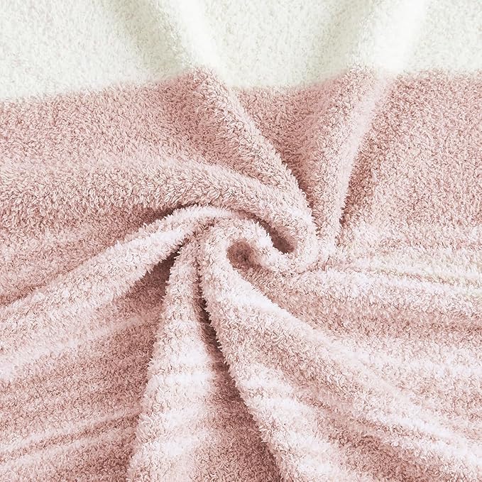 WRENGONGE Pink Twin Blanket, 60x80 Soft Cozy Microfiber Striped Twin Blankets for Couch, Sofa, Bed, Travel, Lightweight Fluffy Warm Plush Decorative Blankets for Women, Men Gift