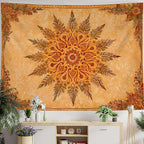 Accnicc Boho Mandala Floral Tapestry Vintage Bohemian Indian Tapestries for Bedroom Aesthetic Retro Orange Yellow Flower Extra Large Tapestry Wall Hanging for Dorm Living Room Decor 90 x 68 Inch