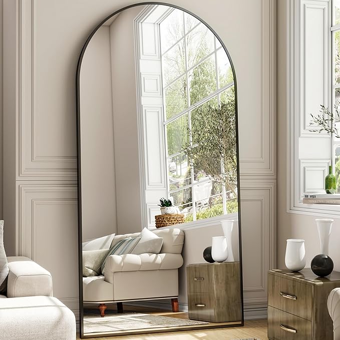 41"x81" Extra Large Arched Full Length Mirror - Leaning Mirror Arch Wall-Mounted Mirrors - Aluminum Alloy Frame Modern Simple Home Decor - for Living Room Bedroom Cloakroom