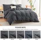 HYMOKEGE Oversized King Comforter Set Seersucker 7 Pieces, All Season Luxury Bed in a Bag for Bedroom, Bedding Set with Comforter, Sheets, Pillowcases & Shams, Dark Grey