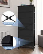 Crestlive Products Tall Dresser, 7-Drawer Fabric Storage Tower, Chests of Drawers - Vertical Organizer Unit for Bedroom, Hallway, Entryway, Nursery, Closets - Steel Frame, Wood Top & Handles (Black)