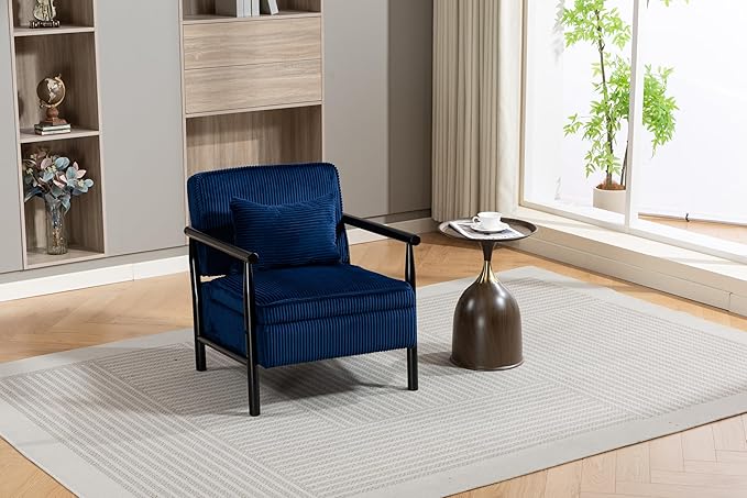 KEIKI Mid Century Modern Accent Chair with Storage, Reading Chair with Wooden Arms and Lift-up Seat for Organization