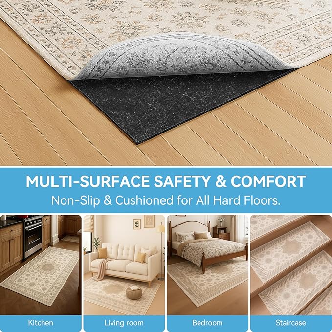 Warmstar 10x14 FT Non Slip Rug Pad,100% Waterproof Felt Rug Pad for Hardwood Floors,1/8” Thick Soft Carpet Pad with Natural Rubber Backing, Secure Grip & Floor Protection