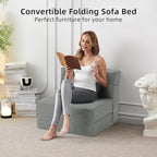 FILUXE Convertible Folding Sofa Bed-Sleeper Chair with Pillow, Modern Linen Fabric Floor & Futon Couch, Foldable Mattress for Living Room/Dorm/Guest Use/Home Office/Apartment, Single Size, Light Gray