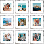Vittanly 12x12 Picture Frames Set of 9, Shatter Resistant Plexiglass, Display 8x8 Pictures with Mat or 12x12 without Mat, Photo Frames for Wall Mount, Engineered Wood, Distressed White