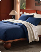 Bedsure Cotton Duvet Cover Set - 100% Cotton Waffle Weave Navy Duvet Cover California King, GentleSoft™ and Breathable Cal King Bedding Set for All Season, 3 Pieces, 104"x98"