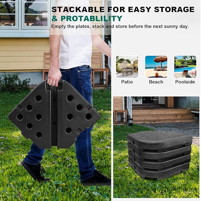 SZHLUX 4pcs 185lb Capacity Heavy-Duty Cantilever Offset Patio Umbrella Base, Wind-Resistant Outdoor Square Base, Black