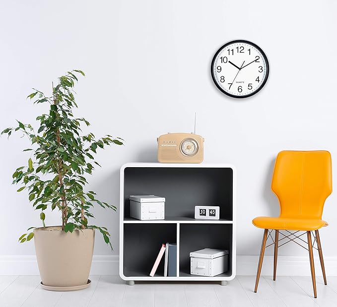 Bernhard Products Black Wall Clocks Large 13 Inch, Silent Non Ticking 2 Pack, Quality Quartz Battery Operated Round Easy to Read Home/Office/Business/Classroom/School Clock