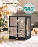 SONGMICS Jewelry Box 360°Rotating, Jewelry Storage Case with 5 Drawers, Jewelry Organizer, Glass Window, Spacious, Vertical Jewelry Storage, Open Design, Great Gift, Graphite Black UJBC170B01