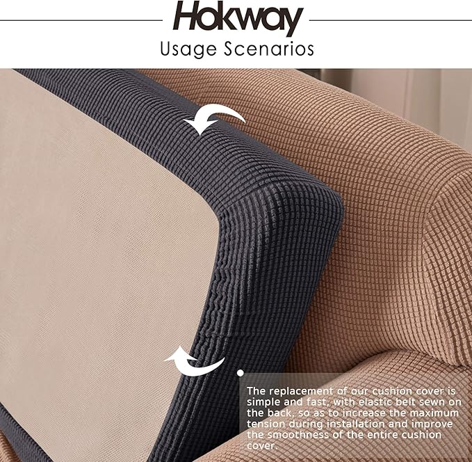 Hokway Stretch Couch Cushion Slipcovers Reversible Cushion Replacement Slipcovers Sofa Cushion Covers(Gray, 2)