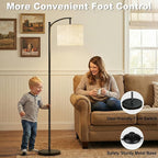 Floor Lamp, LED Floor Lamp with Foot Switch & Adjustable Linen Lampshade, Tall Modern ARC Standing Lamps for Living Room Office Bedroom (9W Replaceable Blub)