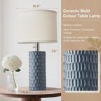 20.5" Modern Ceramic Table Lamps for Bedroom Set of 2, Bedside Lamps for Night Stands with Beige Lampshade, Farmhouse Table Lamp for Living Room Office Dorm, Grey