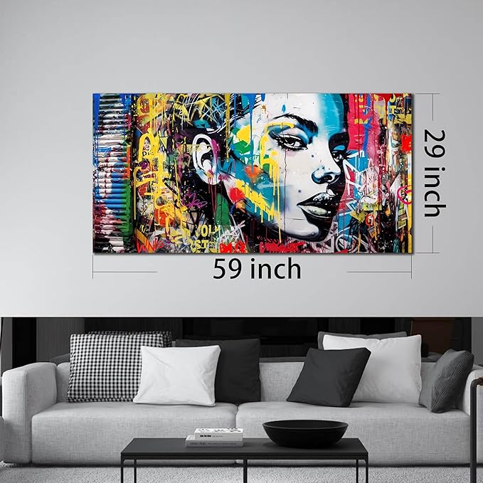 CIRABKY African American Wall-Art for Living Room - Black Girl Wall Art - Graffiti Wall Decor Colorful Pictures Big Poster Size 29" x 59"