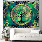 Delur Tree of Life Tapestry Green Nature Bohemian Mandala Spiritual Tapestry Wall Hanging Mystical Landscape Hippie Psychedelic Headboard for Bedroom Living Room Home Decor (70.8" x 92.5")