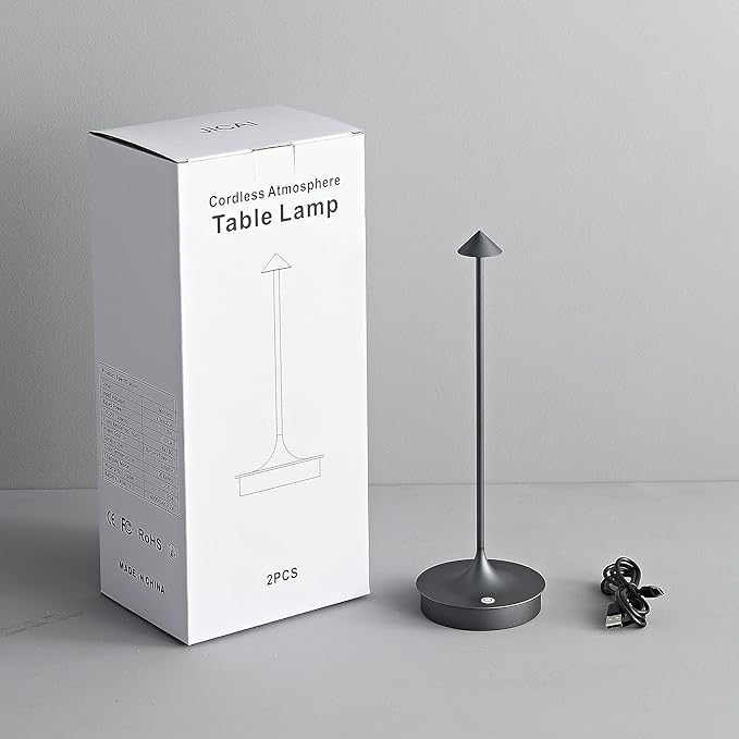 Cordless Table Lamp Rechargeable Led Desk Lamp Battery Operated Table Lamps Touch Dimmable Lamp Portable Outdoor Table Light for Restaurants and Bars Indoor/Outdoor Use (Grey - 2PC)