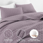 HORIMOTE HOME Quilt King Size Grayish Purple, Lightweight Quilt for Summer, Ultra-Soft Microfiber Modern Style Quilted Clouds Pattern Bedspread Quit Set 3 Pieces(1 Quilt and 2 Pillow Shams)
