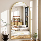 46"x76" Arched Full-Length Mirror, Oversized Floor Mirror with Stand, Freestanding or Wall-Mounted Full Body Mirror for Living Room, Bedroom, or Cloakroom, Gold