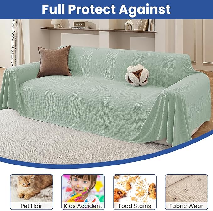 Couch Cover for Dogs, 78"x134", Sofa Covers for 3 Cushion Couch, Washable Couch Covers for Sectional Sofa, Pet Sofa Slipcovers for Living Room, Couch Cover Blanket, Light Green