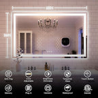 ISKM 60'' x 36'' LED Mirror for Bathroom Lighted Vanity Mirror for Wall Front Lights + Backlit LED Bathroom Mirror Anti-Fog Tempered Glass ETL Listed