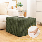 20x20x14 Inches Fluffy Square Pouf Ottoman - Plush Furry Ottoman Foot Rest Stool with High-Density Foam, Versatile Floor Seating for Living Room (Green)
