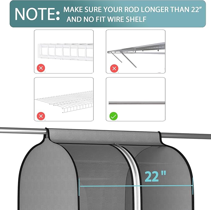 22” Gusseted Garment Bags for Hanging Clothes, Large Clear Window Clothes Cover for Closet Storage, Wardrobe Coat Protector for Suit, Shirt Dress, Bottom Enclosed, 2 Pack, 40” Long