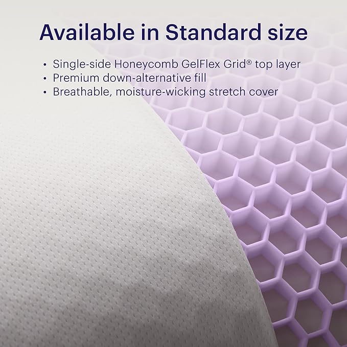 Purple GridCloud Pillow – Down-Alternative Pillow, GelFlex® Grid for Soft Support & Pressure Relief for Side Sleepers– Always-Fluffy Silicone-Coated Fill– Breathable Moisture-Wicking Cover - Standard