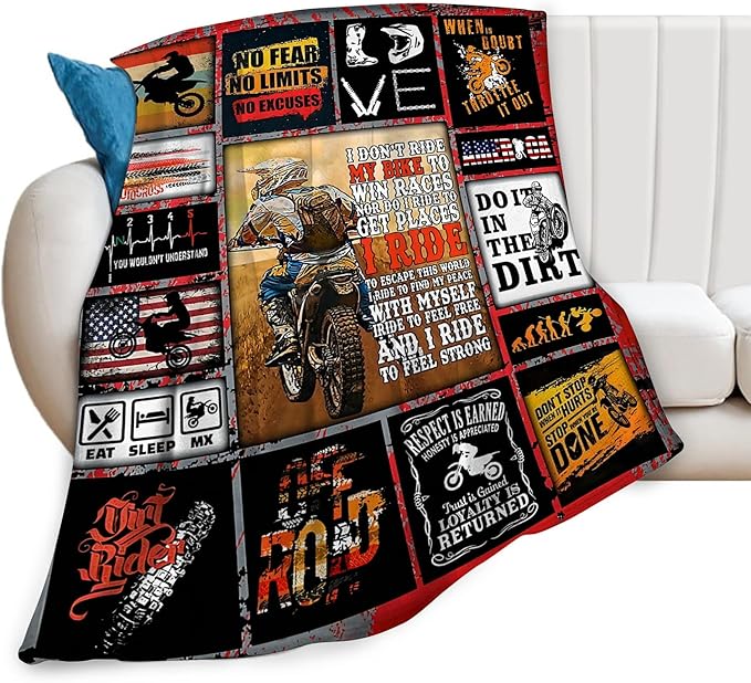 Motorcycle Blanket for Boys Girls Women Men Dirt Bike Gifts Motorcycle Throw Blanket Plush Cozy Flannel Fleece Ultra Soft Fuzzy Blankets 80"X60"