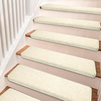 PURE ERA Bullnose Carpet Stair Treads Set Tape Free Non-Slip Indoor Stair Protectors Pet Friendly Rugs Covers Soft Skid Resistant Washable Reusable 9.5" x 30"(2 Pieces,Light Beige)