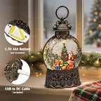 Santa Snow Globe Christmas Decorations Indoor Santa Claus Gifts Classic Relief Texture Musical Glitter Snowfall USB/Battery Timer Lantern 10.6 inch