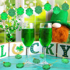 JULMELON 24 PCS St Patricks Day Four Leaf Clover Ornaments for Tree, Mini Green Lucky Four Leaf Shamrock Hanging Irish Saint Patricks Day Tree Decorations for Home Kitchen Party Decor