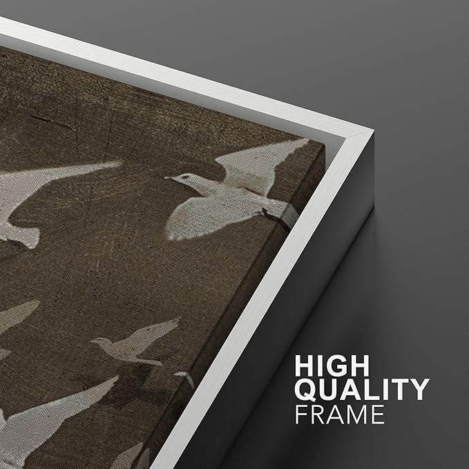 MUDECOR Framed Wall Art Print Set Flock of Abstract Birds in Flight Earthy Tones Illustrations Modern Art Boho Decorative Colorful Chic for Living Room, Bedroom, Office - 16"x24"x3 White