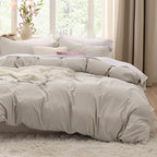 Bedsure Duvet Cover Full Size - 3 Pieces Prewashed Extra Soft Cotton-Like Bedding Set, Includes 1 Duvet Cover 80x90 Inches with Zipper Closure & 2 Pillow Shams, Linen, Comforter Not Included