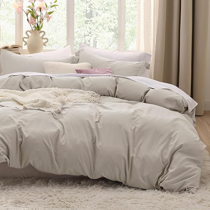 Bedsure California King Duvet Cover Only - Prewashed Cotton-Like Polyester Extra Soft All Season Bedding, Includes 1 Cal King Duvet Cover 104x98 Inches with Zipper Closure, Linen, No Comforter
