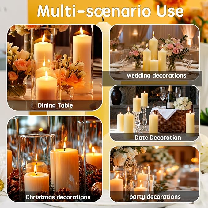3 Pcs Ivory White Pillar Candles Bulk,2x3 2x6 2x8 Inch-1 Each Size,Large Christmas Pillar Candles Set of 3,Unscented Dripless Smokeless Hurricane Candles for Wedding Engagement Party Ceremony