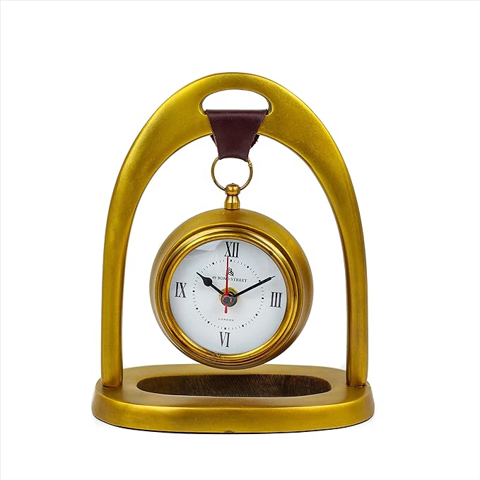Nagina International 8" Pear Shaped Aluminum Mantel Fireplace Clock Analogue | Leather Suspension Support for Clock | Beautiful Office Table Decor Clocks