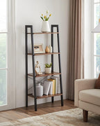 VASAGLE Ladder Shelf, 4-Tier Bookshelf, Storage Rack, Bookcase with Steel Frame, for Living Room, Home Office, Kitchen, Bedroom, Industrial Style, Hazelnut Brown and Ink Black ULLS044B03