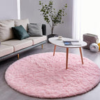 FJZFING Pink Round Rug Ultra-Soft Plush Modern 6x6 Circle Area Rug for Kid's Bedroom, Fluffy Shag Circular Rug for Nursery Room, Non-Slip Home Decor Cute Pink Carpet for Teen's Room