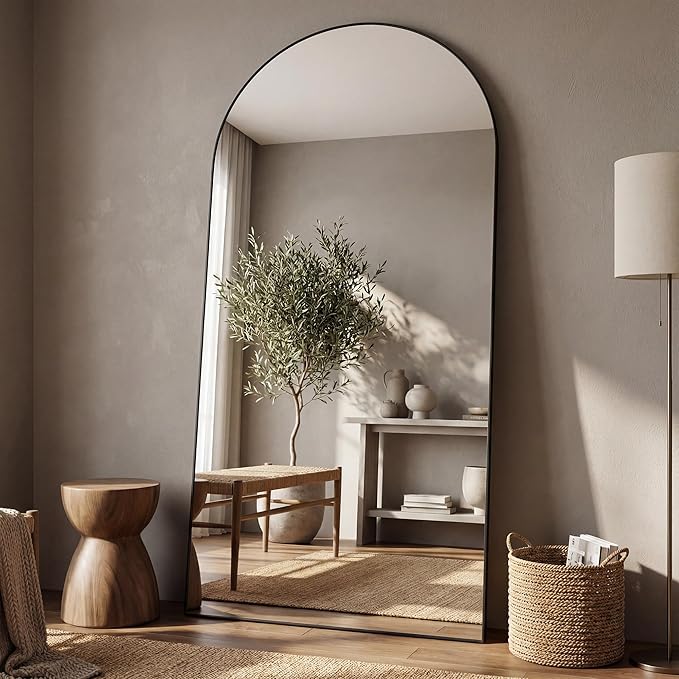 Antok Full Length Mirror, 76"x34" Floor Mirror, Arched Floor Standing Freestanding Arch Full Body Mirrors with Stand for Bedroom, Hanging Mounted for Living Room Cloakroom,Black