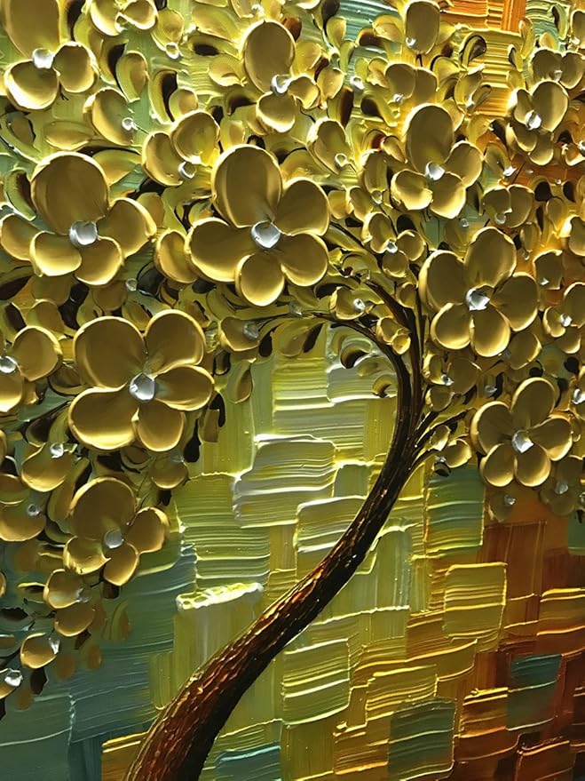 YaSheng Art - hand-painted Oil Painting On Canvas textured wall art golden Flowers Paintings Modern Home Decor Wall Art bedroom aesthetic Abstract Art picture Ready to hang 30x30inch